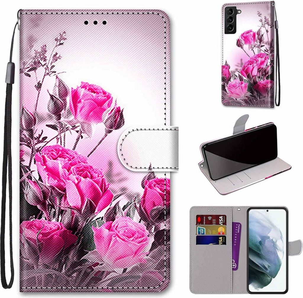 König Design Hülle kompatibel mit Samsung Galaxy S22 Plus 5G Kunstleder Handyhülle - Handy Case Wilde Rose