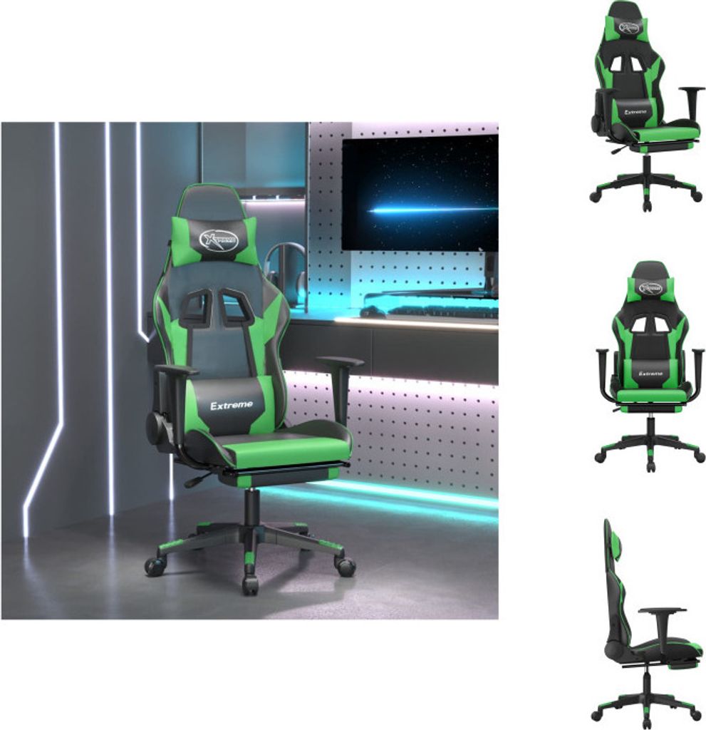 vidaXL Gaming-Stuhl mit Fußstütze Schwarz und Grün Kunstleder - Gaming-Sessel