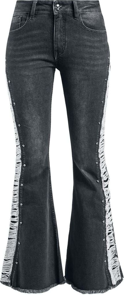 Rock Rebel by EMP Damen schwarze Jeans mit leichter Waschung und Boot-Cut W29L32
