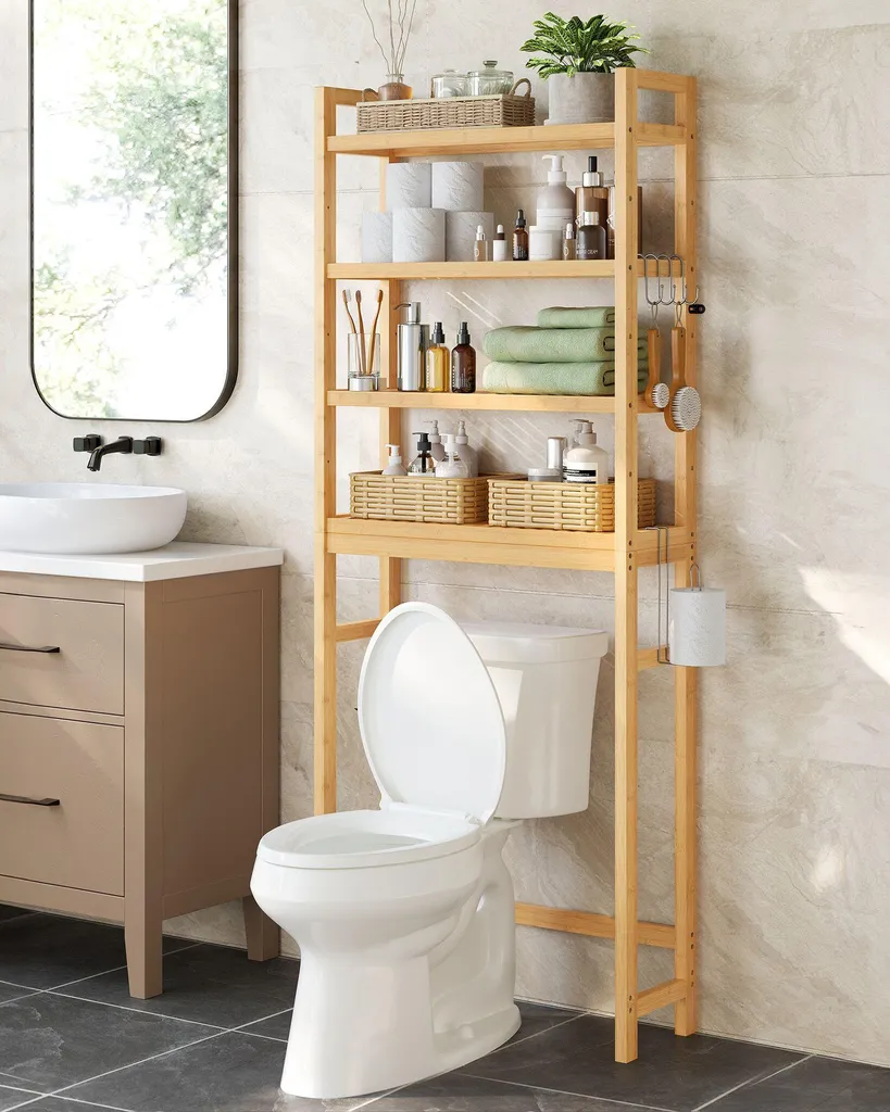 Rangement WC pour petits espaces avec tablette beige naturel modulable - 2