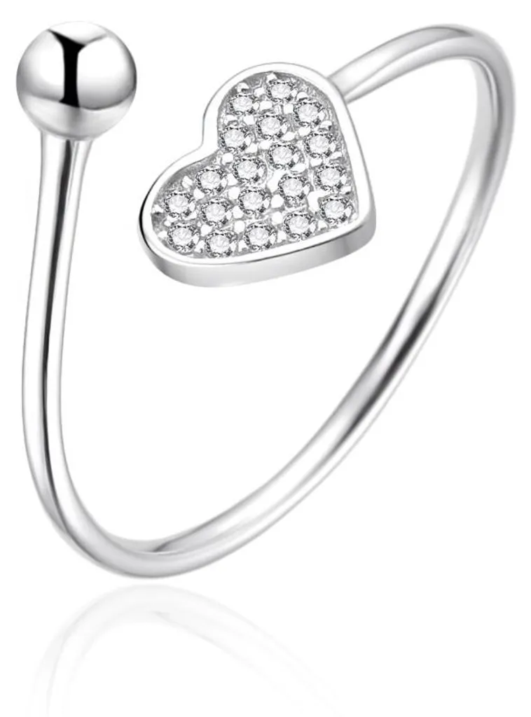 Bague ouverte en argent avec coeur AGT-R36W - Taille 57 mm ajustable