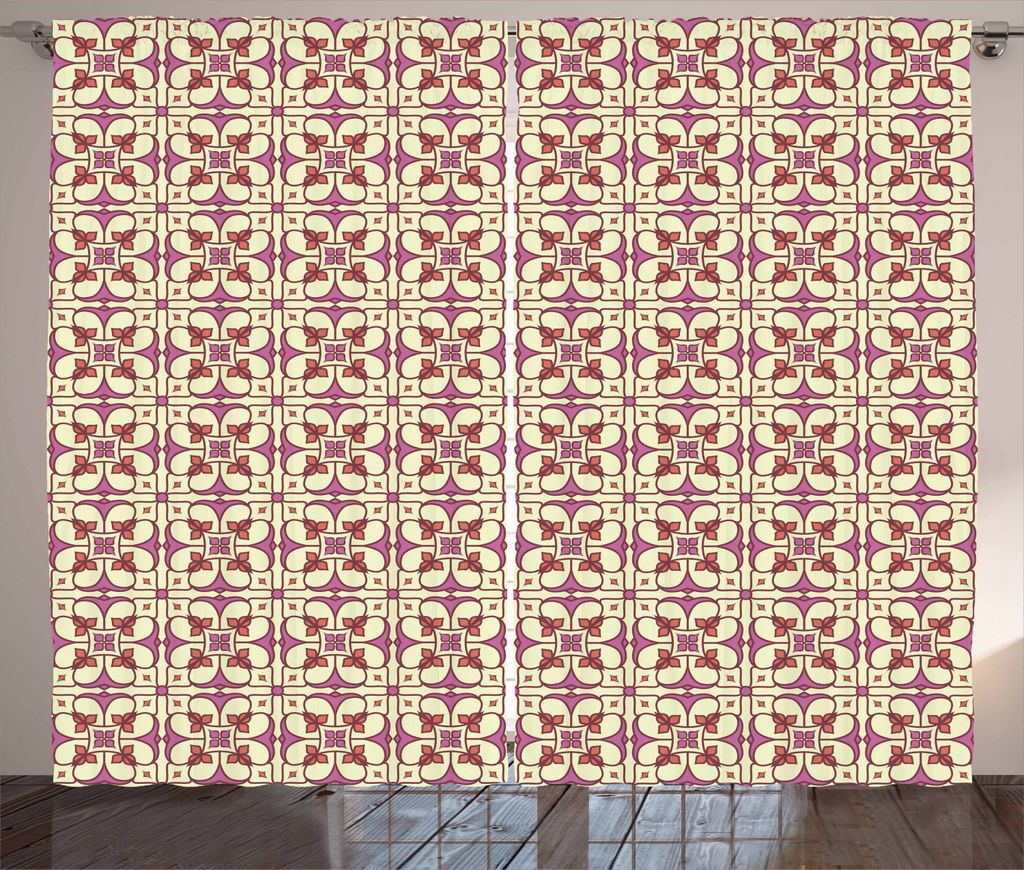 ABAKUHAUS Ethnisch Rustikaler Vorhang, Mosaik portugiesischen Fliesen Kunst, Wohnzimmer Universalband Gardinen mit Schlaufen und Haken, 280 x 225 c...