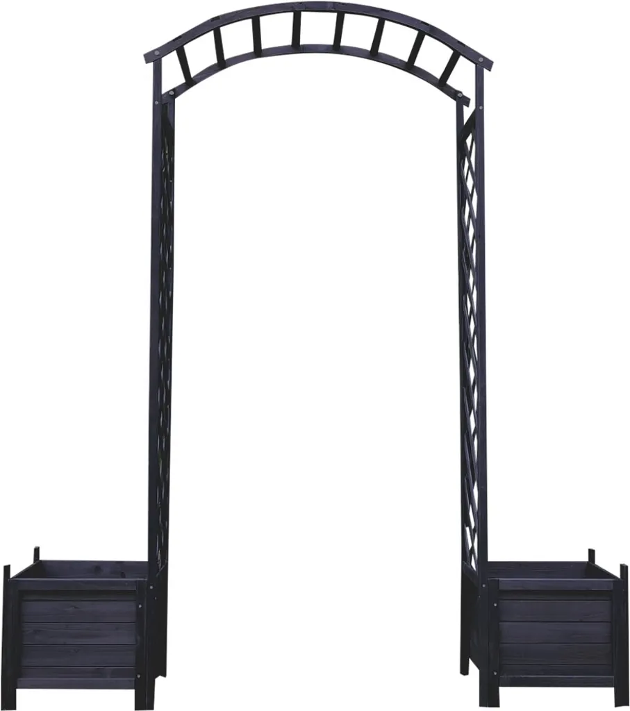 Arche de jardin avec bac à fleurs noir bois pour plantes grimpantes