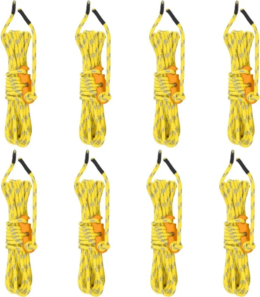 Cordes de tente avec tendeurs de corde 8 pcs 4m 4mm réfléchissantes