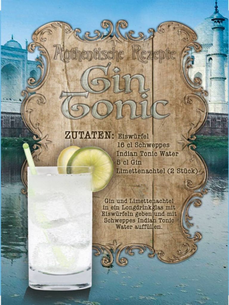 vianmo Holzschild 40x30 cm Rezept Gin Tonic Zutaten Indian Tonic