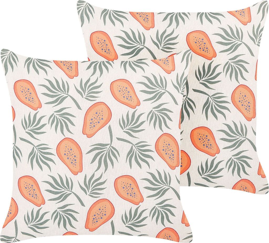 BELIANI Dekokissen 2er Set Mehrfarbig 45 x 45 cm Quadratisch mit Papaya Motiv Obst Muster Modern für Wohnzimmer Schlafzimmer Bett Sessel