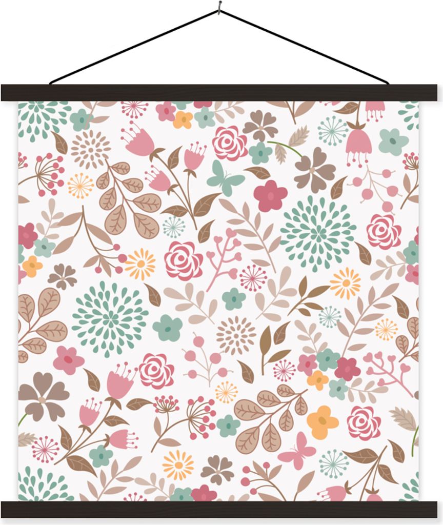 MuchoWow Textilposter Blumen - Muster - Farben 90x90 cm mit schwarzem Rahmen - Magnetisches