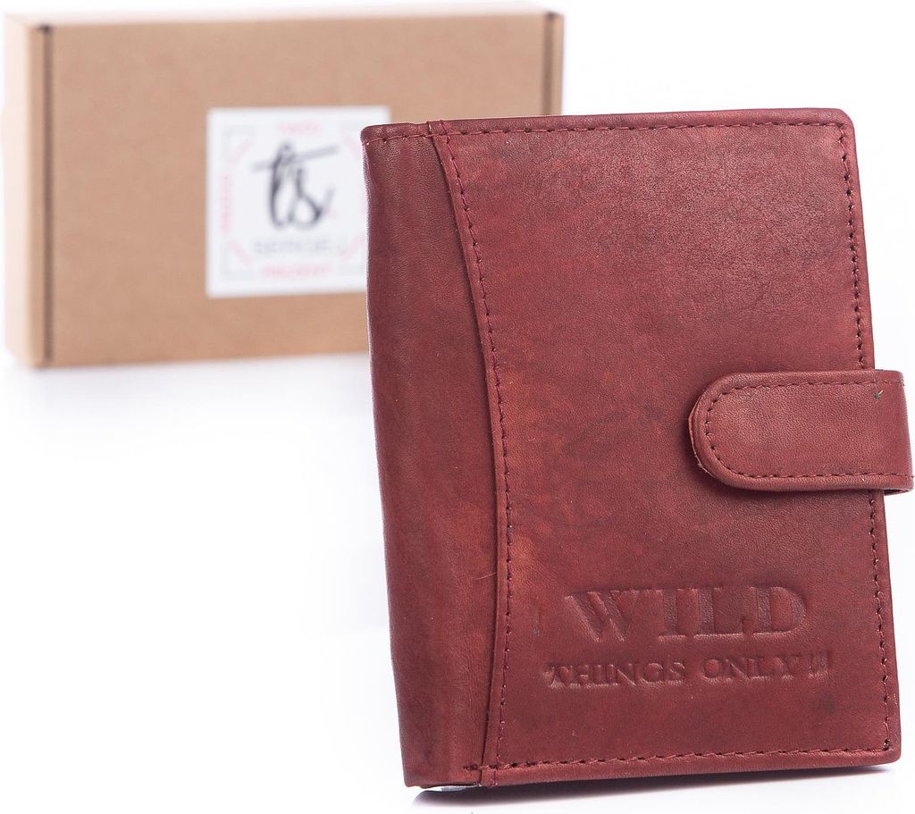 WILD Things Only Herren Geldbörse Echtleder Vertikal Druckknopf Reißverschlussfach Dunkelbraun