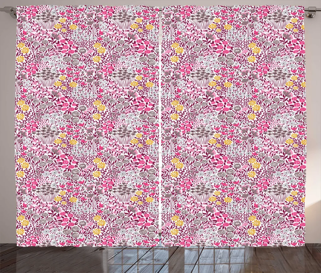 Rideau Décoratif pour Grand Salon Motif Garden Blossom Rose Magenta