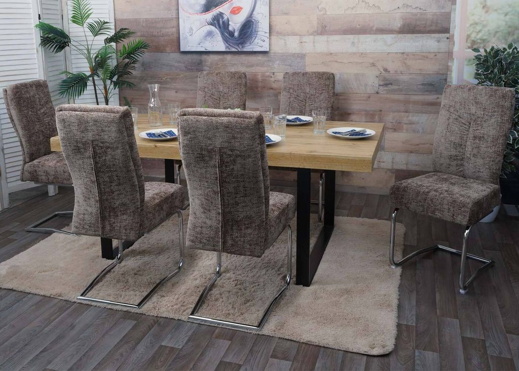 6er-Set Esszimmerstuhl MCW-G56, Küchenstuhl Freischwinger Stuhl Lehnstuhl, Metall Stoff/Textil Chenille braun