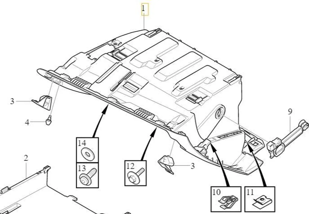 Structure boîte à gants rigide Volvo V60 S60 II référence 31477859