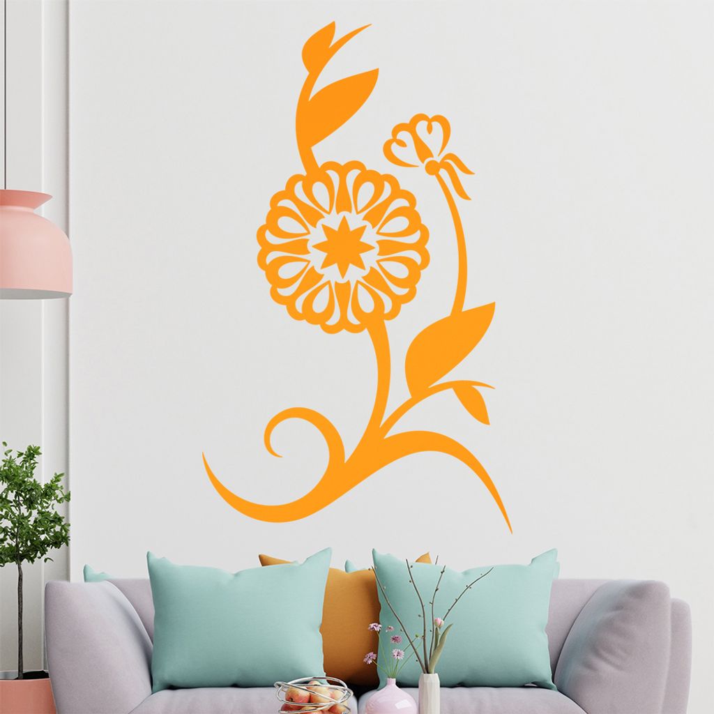 Blume - Linien Wandtattoo in 6 Größen - Wandaufkleber Wall Sticker - Dekoration, Küche, Wohnzimmer, Schlafzimmer, Badezimmer