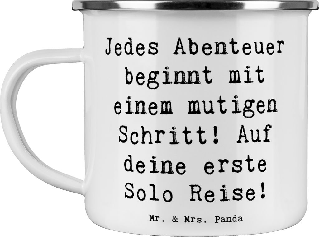 Mr. & Mrs. Panda Emaille Tasse Spruch Alleine Reisen Unternehmen - Weiß - Geschenk, Teetasse, Zuversicht, becher, Reise, mutiger Schritt, Mutmache...