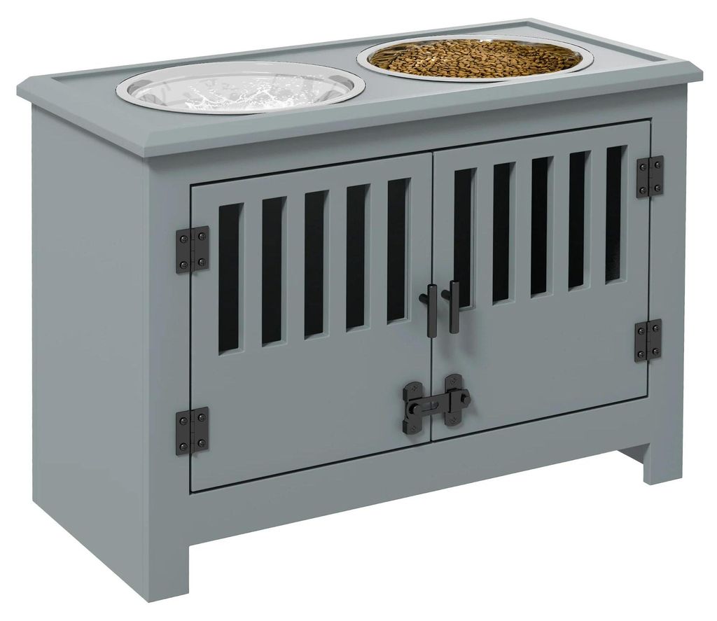 Hundefutterstation - Erhöhtes Napfgestell - Kapazität 2 x 2 l - Edelstahlnäpfe - Doppelnapf Futter & Wasser - Für extra große Hunde - Weiß
