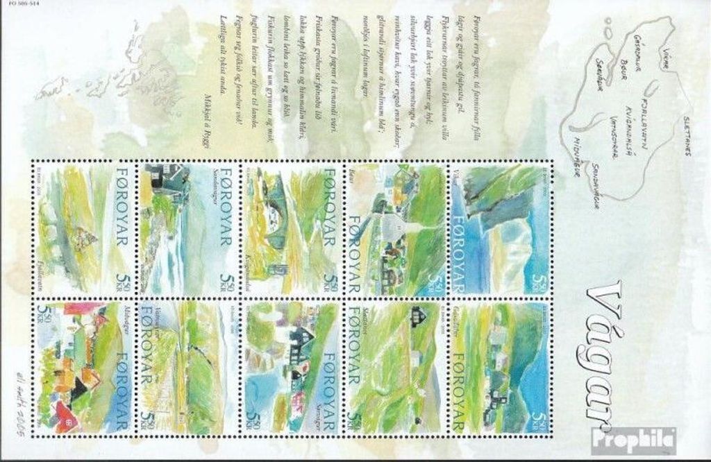 Briefmarken Dänemark - Färöer 2005 Mi 513-522 Kleinbogen (kompl.Ausg.) postfrisch Insel Vágar