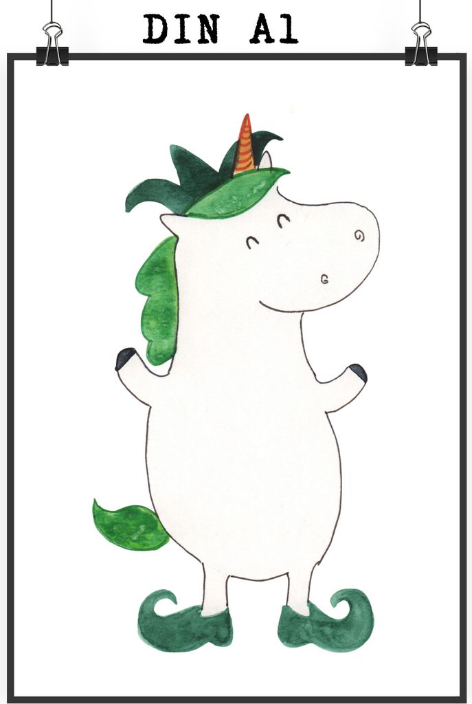 Mr. & Mrs. Panda Bild Einhorn Joker DIN A1 - Weiß - Geschenk, Hofnarr, Kasper, Unicorn, drucke, Einhörner, Wanddekoration, Wandbild, Mittelalter,...