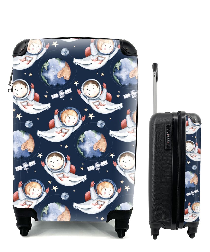MuchoWow Koffer Handgepäck Trolley Rollkoffer Kleine Reisekoffer mit 4 Rollen - Planeten - Muster - Weltraum - Mädchen - Jungen - Kinder - Kind...