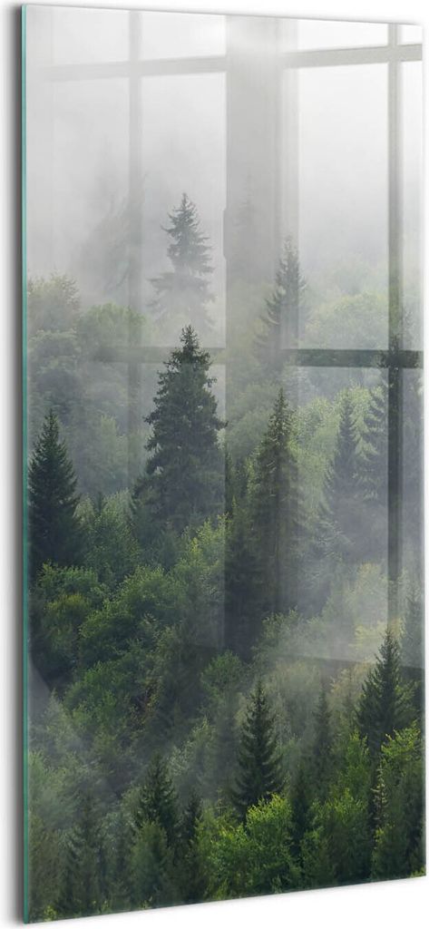 Designer Glasbild - Wandbild - Glas Bild - 70x140 cm - Waldlandschaft Im Nebel