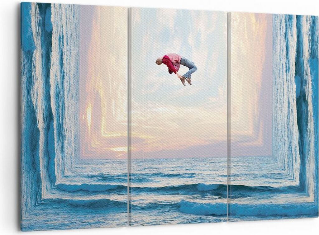Bild auf Leinwand - Leinwandbild - 3 Teile - Sprung Freiheit Surrealismus - 105x70cm - Wand Bild - Wanddeko - Wandbilder - Leinwanddruck - Bilder -...