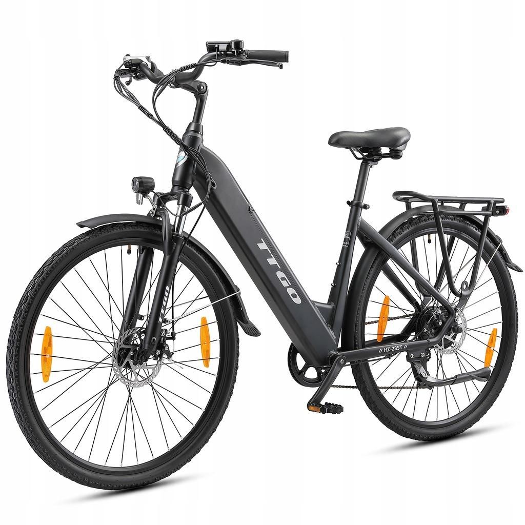 A black electric bicycle is shown against a white background.