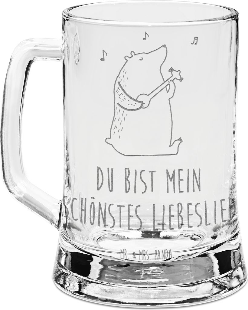 Mr. & Mrs. Panda Krug Bär Lied - Transparent - Geschenk, Herz, Humpen, Seidel, Gravur Bierkrug, Glas, Glaskrug, Frau, Teddy, Liebe, Valentinstag