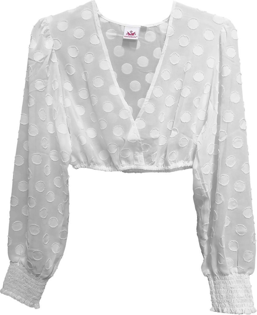 Dirndlbluse Fest | Langarm-Bluse aus Spitze, Farbe:Weiß, Größe:42/XL