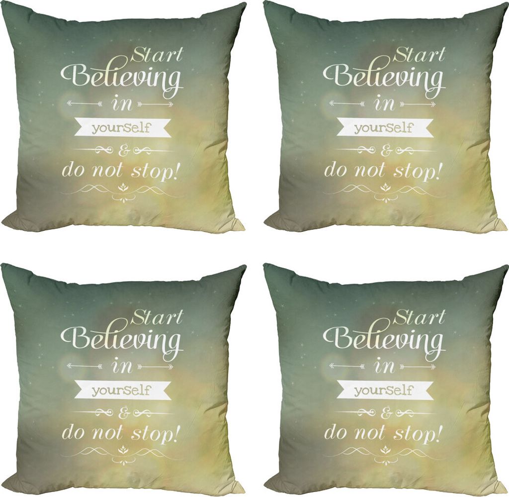 ABAKUHAUS Sprichwort Kissenbezug Set (4 Stück), Yellow Letters, Moderner Doppelseitiger Digitaldruck, 60 cm x 60 cm, Teal Yellow