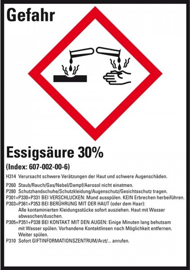 Dreifke Aufkleber I GHS-Etikett Essigsäure 30%, GefStoffV/GHS/CLP, Folie, 52...