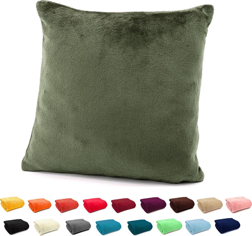 heimtexland Flanell Kuschel Kissen Super Soft Plüsch Deko Kissenhülle Typ380 Oliv 40 x 40 cm