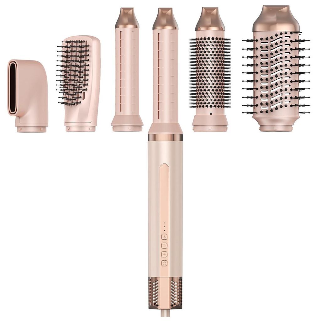 6-in-1 Haartrockner & Airstyler 1300 W, Ionen-Technologie, inkl. Lockenstab, Heißluftbürste & 5 Aufsätze für Volumen, Locken & glattes Haar