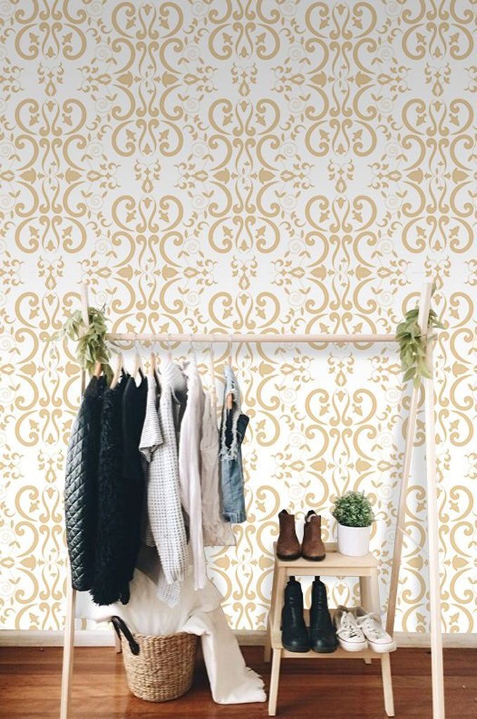 Coloray Fototapete 104x70 cm Latextapete Magicstick - Barockblumen-Damast-Luxus-Textur golden