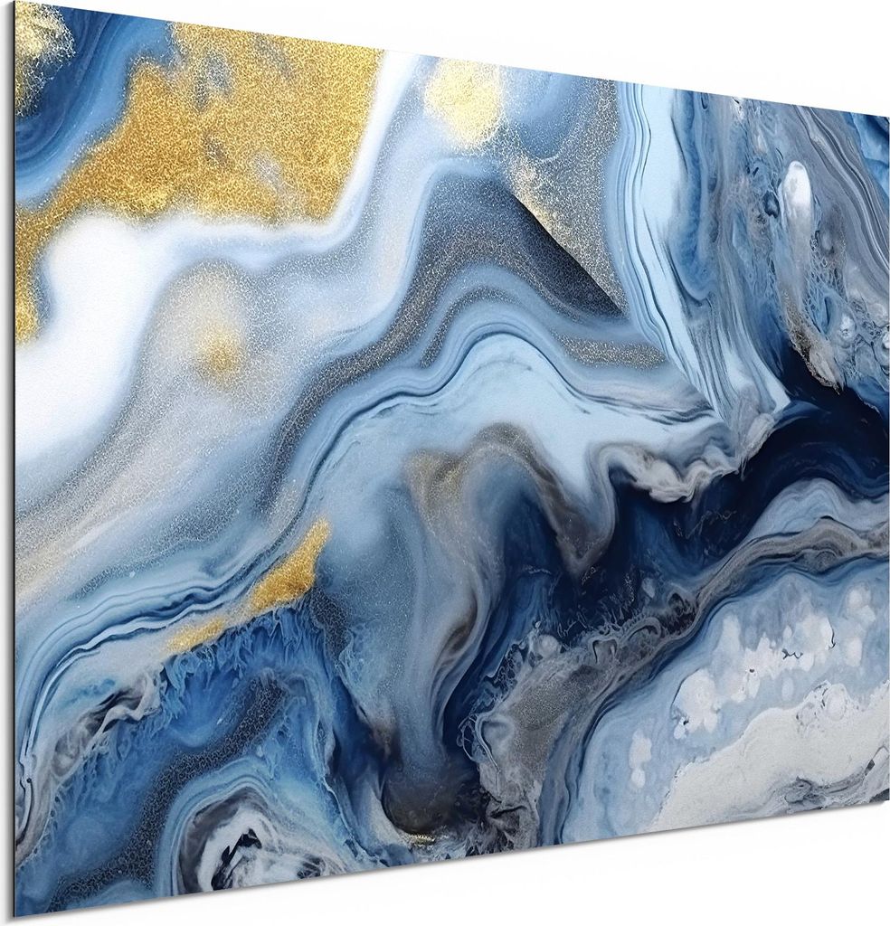 DEQORI Alu-Dibond Bild Weiß 60x40 cm 'Arktischer Goldstrom' Wandbild Metall dünn Design