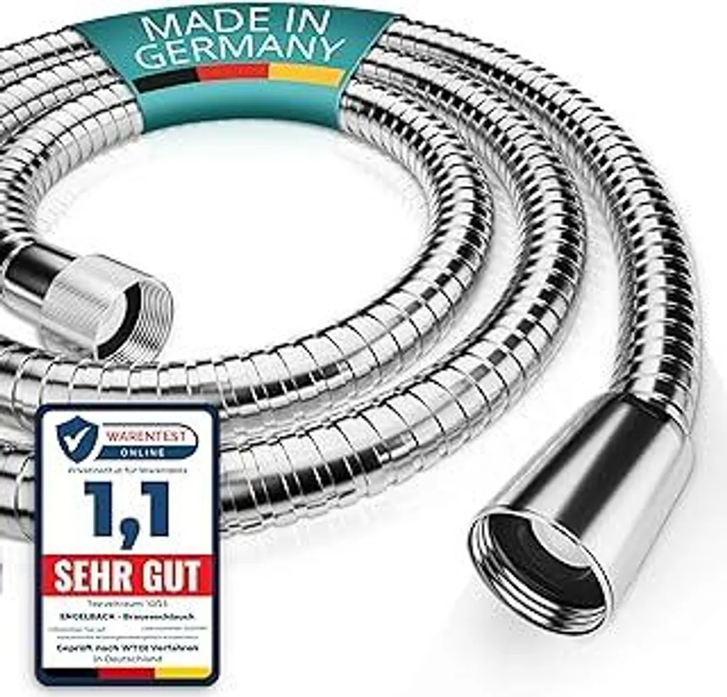 Engelbach Tubo doccia in acciaio inox da 1,5 m - Tubo doccia con attacco standard - Flessibile e per l'acqua potabile - Prodotto in Germania