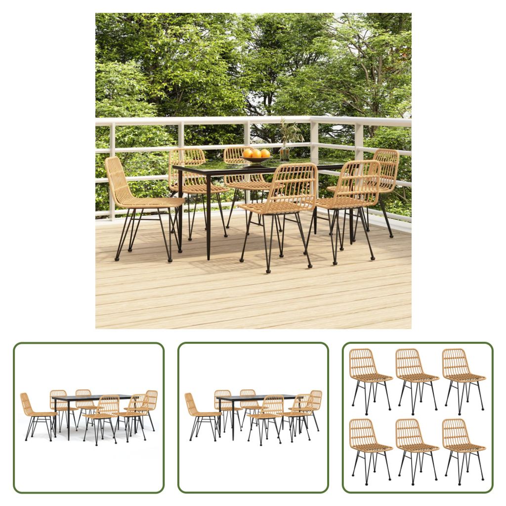 The Living Store 7-tlg. Garten-Essgruppe Poly Rattan