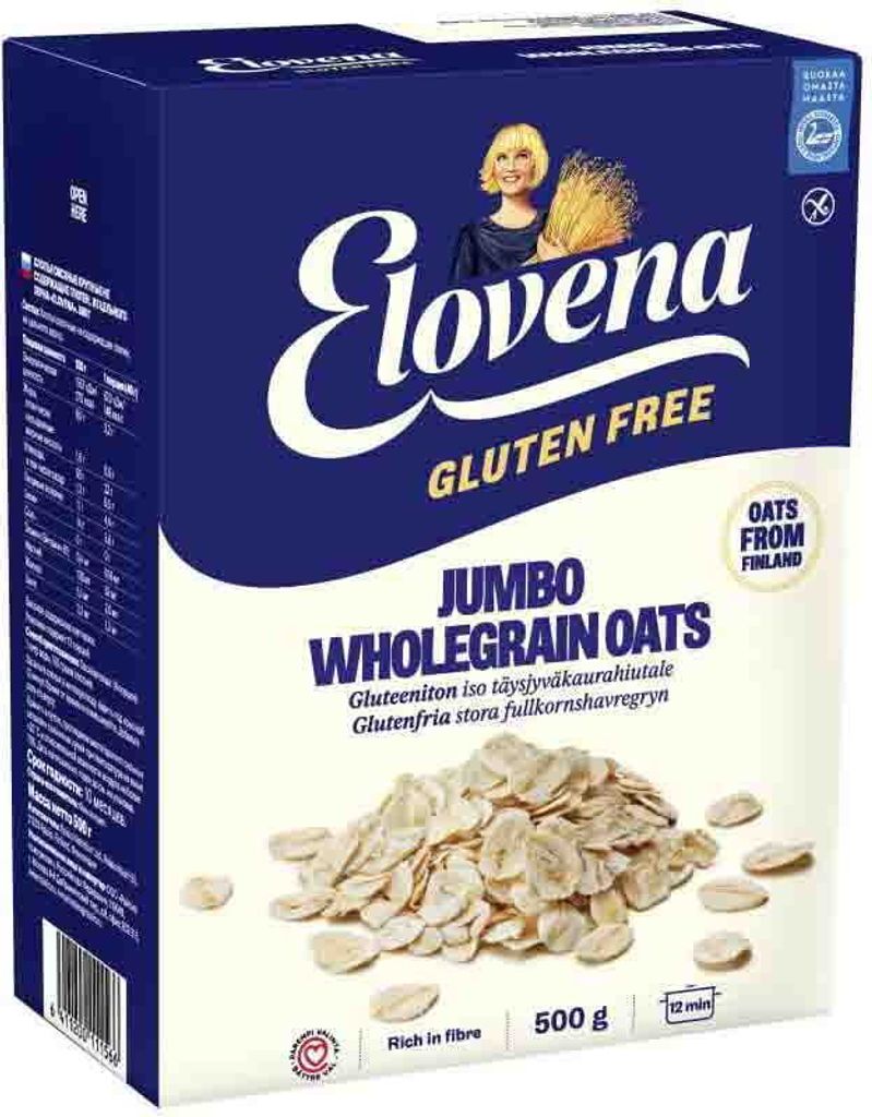 A box of Elovena Jumbo Wholegrain Oats.