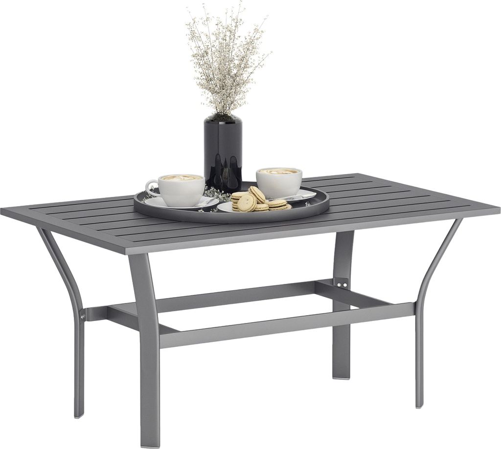 Beistelltisch Metall Balkontisch mit Lamellendesign wetterfest Kaffeetisch Gartentisch 91,5 x 55 x 45 cm Dunkelgrau