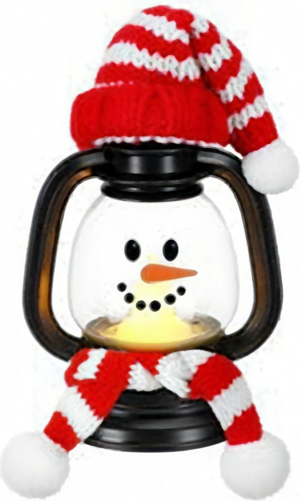 Mini-Schneemannlaterne mit Mützen und Schals, flackernde LED-Kerzen, kleines winterliches Schneemann-Tischdekorationsstück für Weihnachtsfeiern