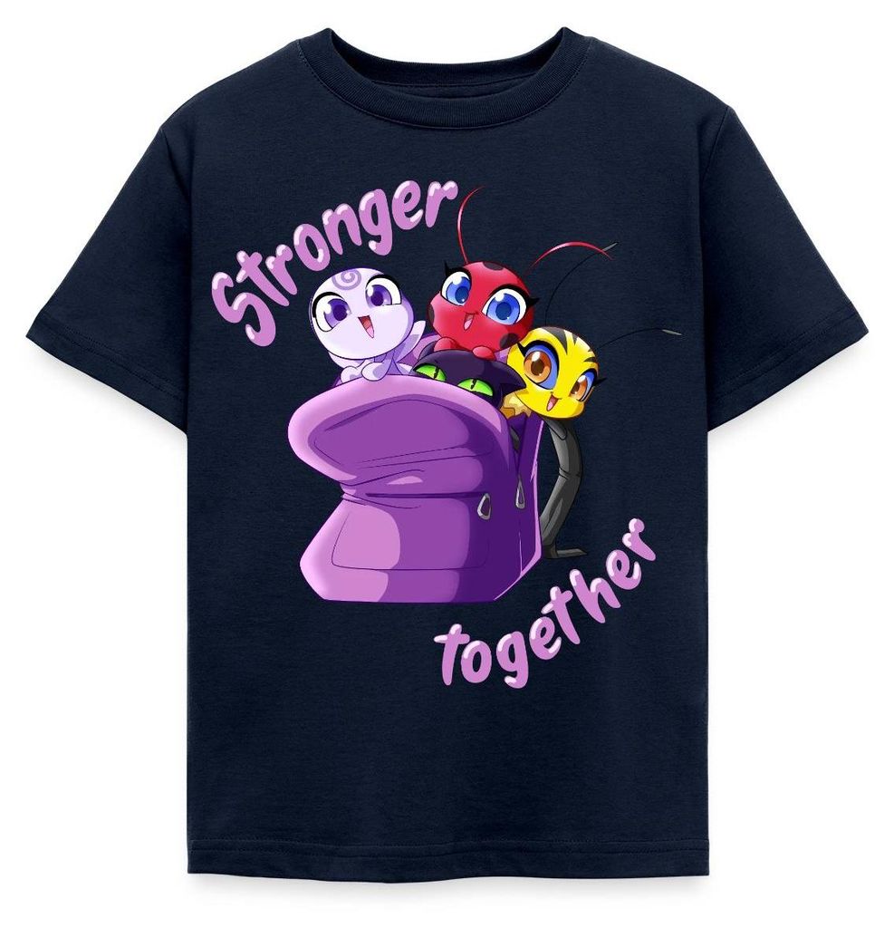 Spreadshirt Miraculous Stronger Together Kinder T-Shirt, 110/116 (5-6 Jahre), Navy