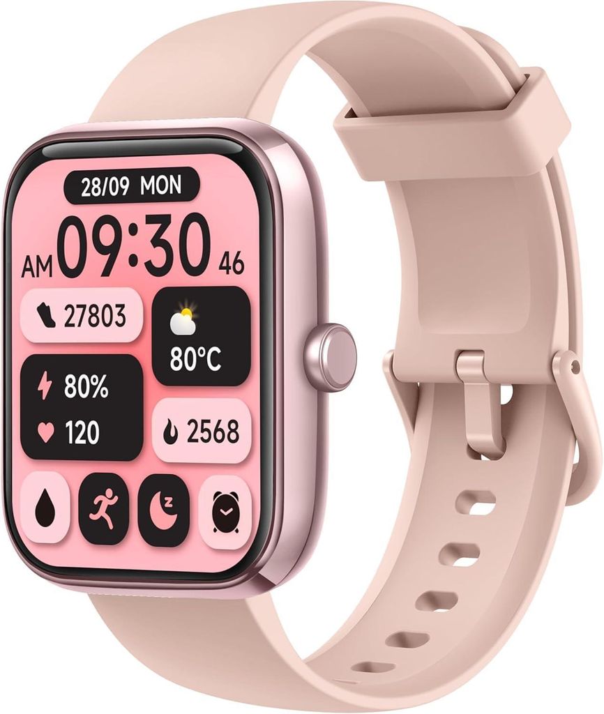 KALINCO Smartwatch 1.83 Zoll Alexa Eingebaut Fitnessuhr 100 Sportmodi Anruf Pulsmesser Schlafmonitor Wasserdicht für Android iOS