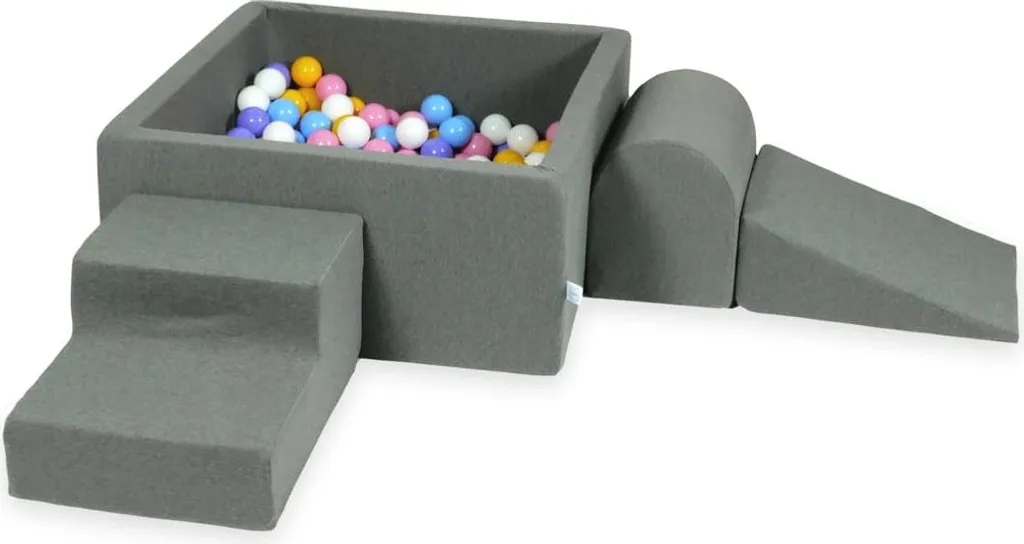 Aire de jeux en mousse avec piscine à balles carrée 90x90 gris et 400 balles