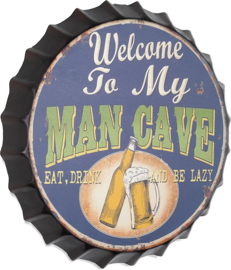 Moritz Deko Blechschild Kronkorken Welcome to My Man Cave Männerhöhle Metallschild Retro Vintage-Design zur Dekoration Wanddekoration