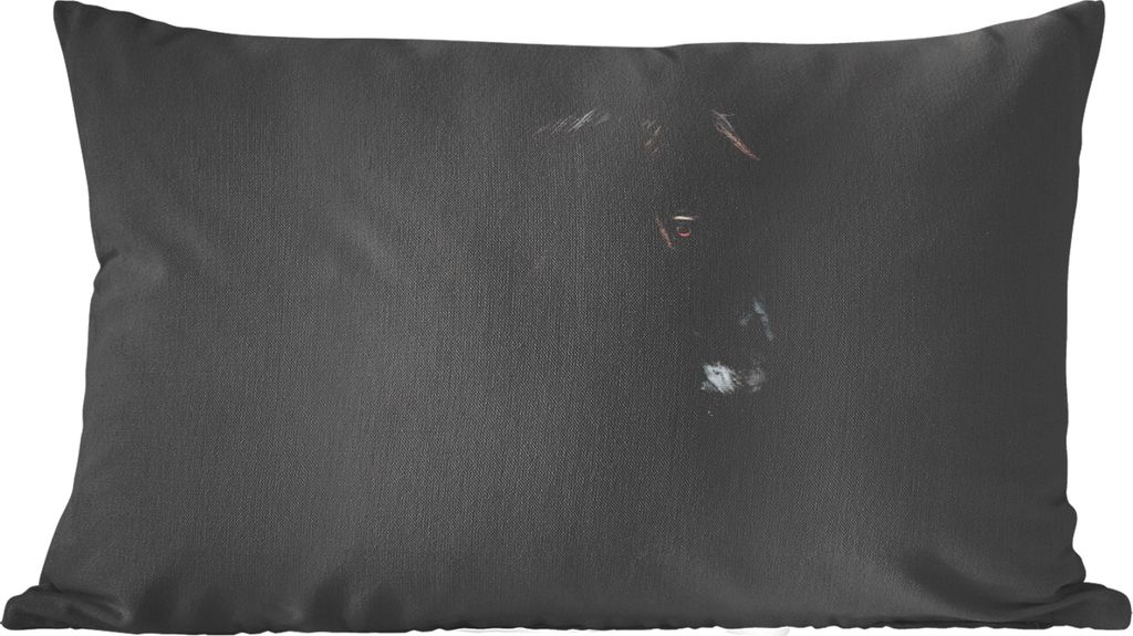 MuchoWow Zierkissen Sofakissen Wohnzimmer Dekokissen 50x30 cm Pferd - Tiere - Schwarz - Porträt - Wohnzimmerdekoration - Polster mit Photo