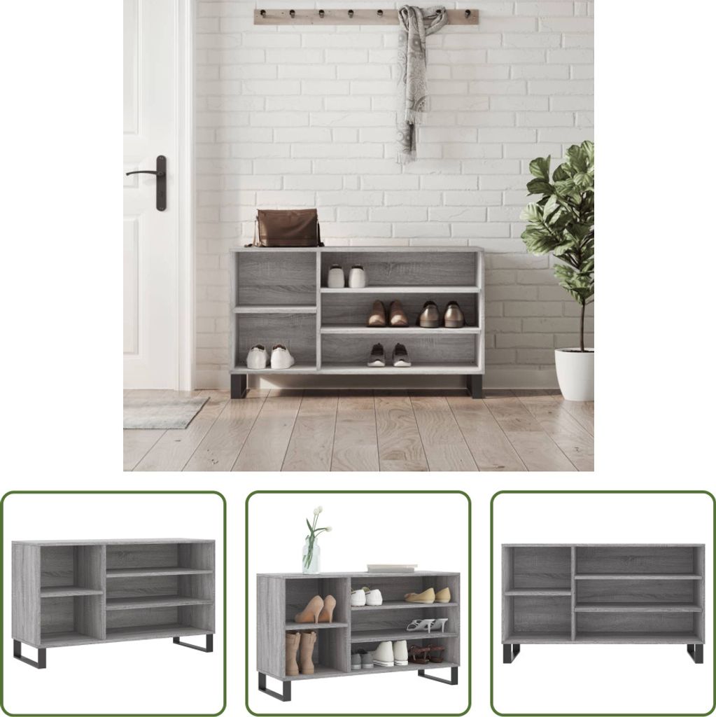 The Living Store Schuhregal Grau Sonoma 102x36x60 cm Holzwerkstoff