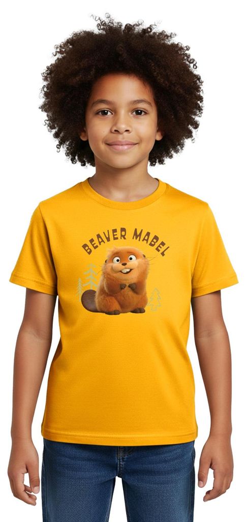 Spreadshirt Hoppers Bieber Mabel Mit Bäumen Kinder T-Shirt, 122/128 (7-8 Jahre), Gold