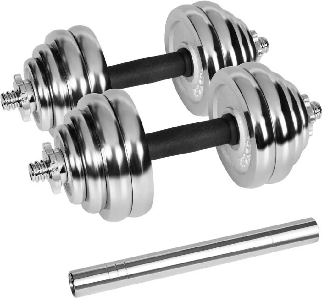 Rebel RBA-2326 Haltères réglables en fonte chromée 2 x 15 kg argent