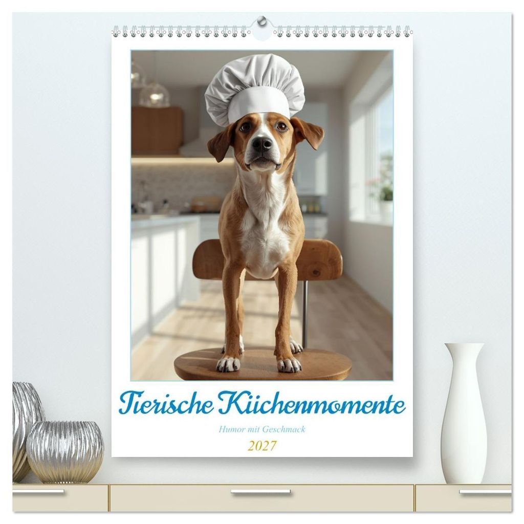 Tierische Küchenmomente – Humor mit Geschmack (hochwertiger Premium Wandkalender 2027 DIN A2 hoch), Kunstdruck in Hochglanz