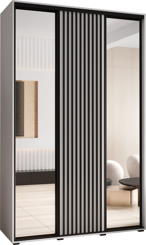 MEBLE KRYSPOL Sapporo 2 Schrank mit 3 Schiebetüren - 205,2x160x45 cm - Weiß Weiß Schwarz