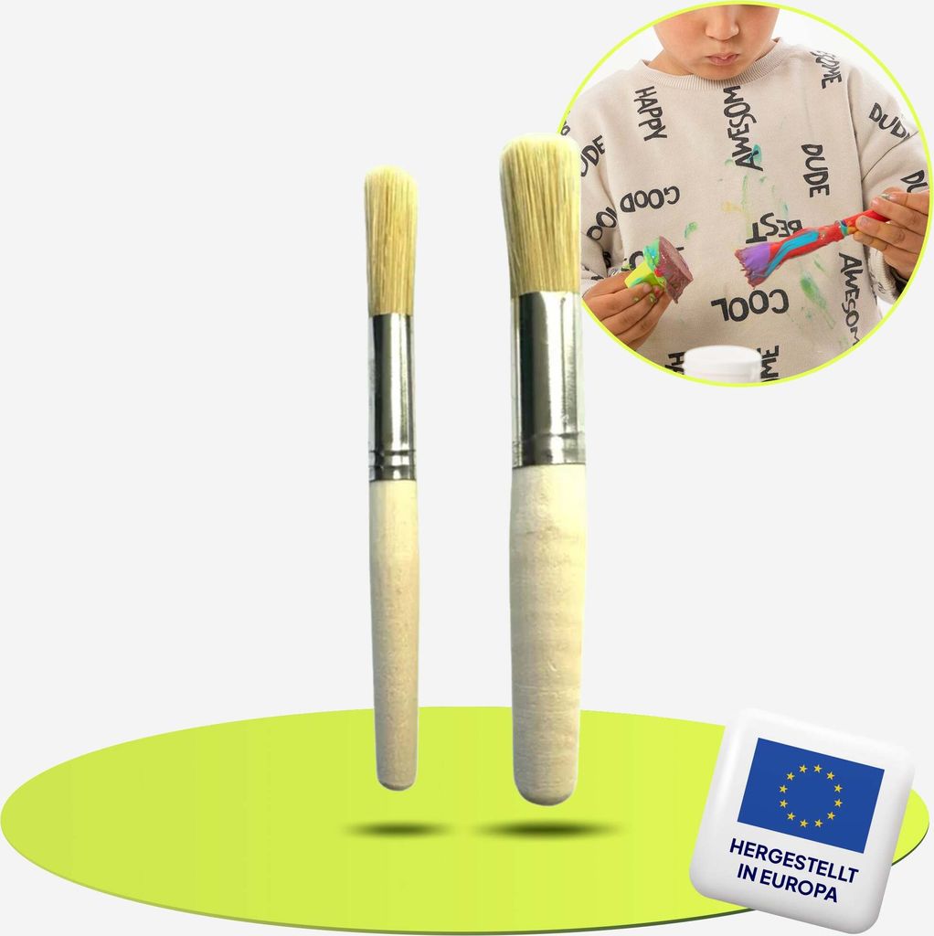 ChildGen Pinselset, Malpinsel aus Holz, Pinsel für Kinder, Kinder Pinsel, Schulpinsel, Borstenpinsel, 2 Stück
