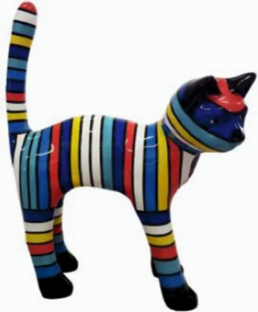 Chat multicolore en polyrésine 40cm, statue de jardin haute qualité
