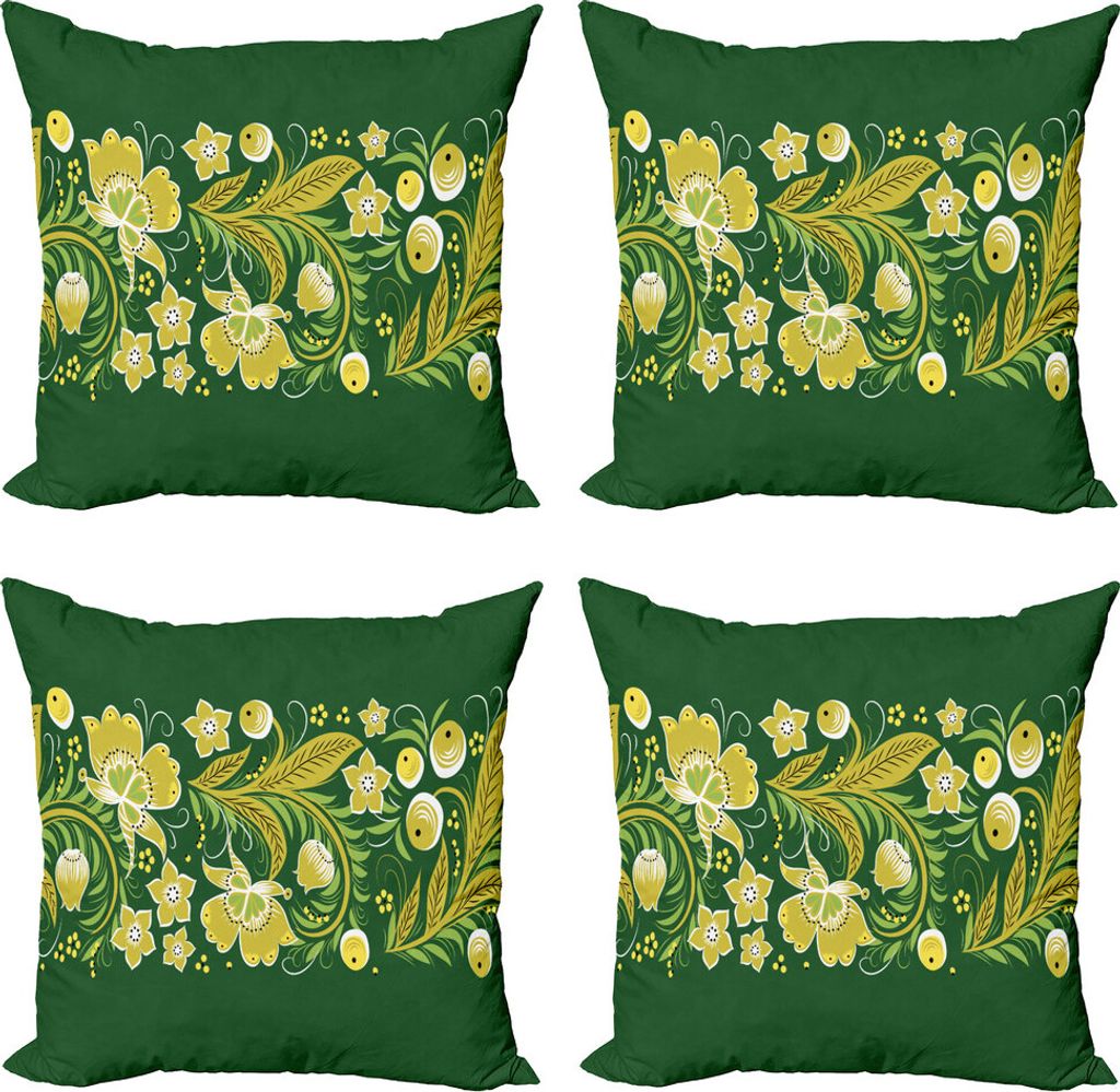 ABAKUHAUS Russisch Kissenbezug Set (4 Stück), Vintage slawische Khokhloma, Moderner Doppelseitiger Digitaldruck, 60 cm x 60 cm, Yellow Smaragd